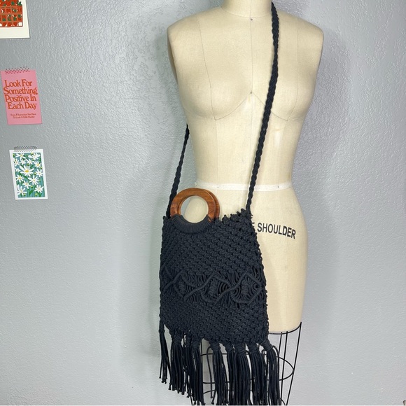 Danielle Nicole Macrame Fringe Crossbody Purse - Picture 2 of 5